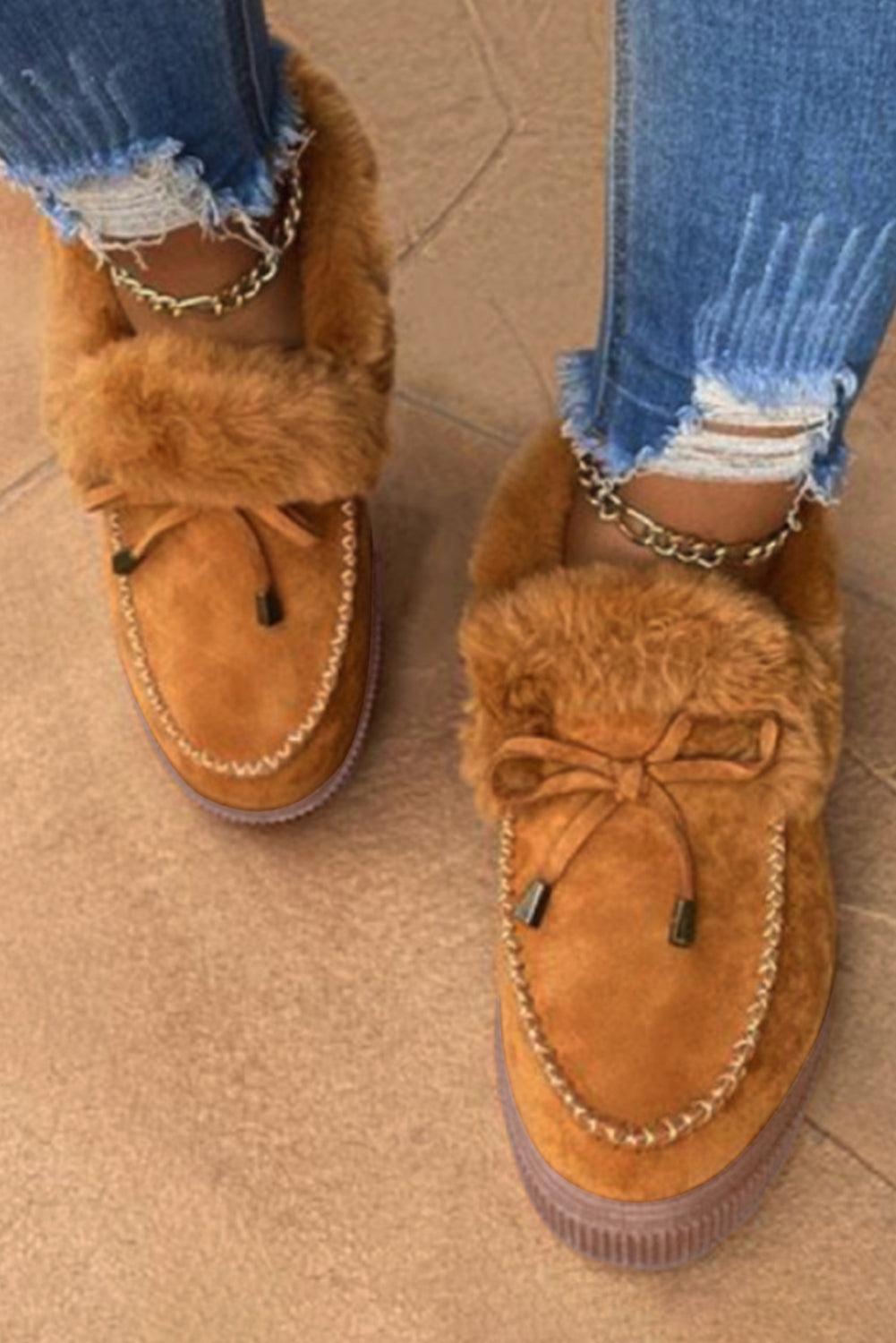 Winter-Flats mit Schleifendekor und Plüschfutter aus Wildlederimitat