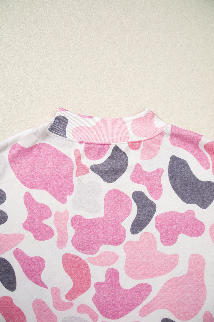 Pink Camo Print Howdy Western Style Baggy Pullover Sweatshirt