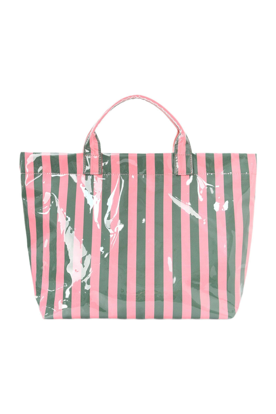 Blackish Green Glossy Striped Vinyl Large Tote Bag (Color Varied)