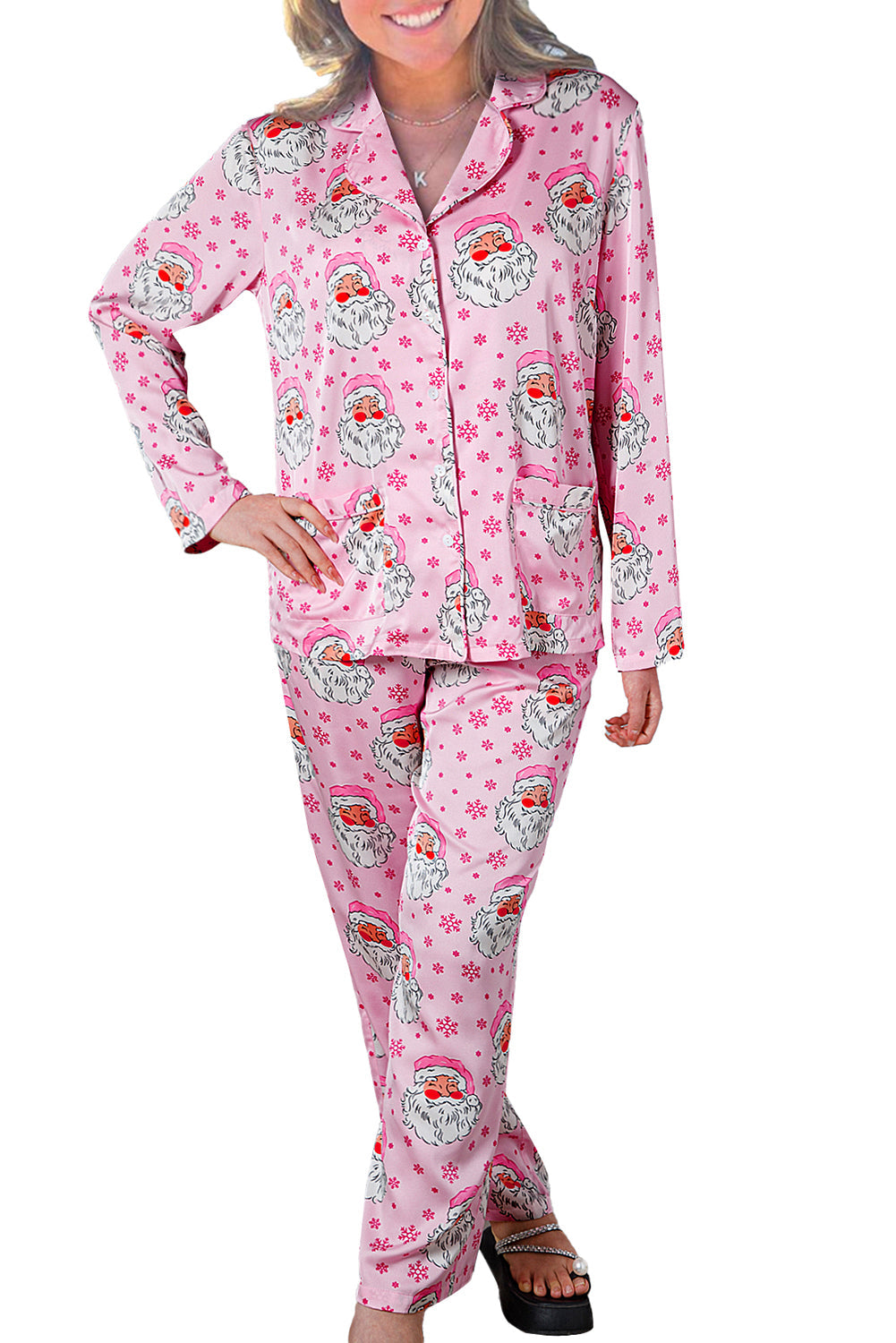 santa claus snowflake long sleeve shirt christmas pajama set