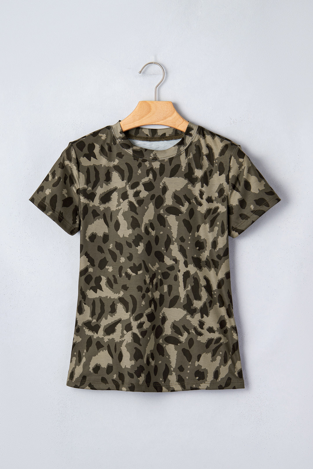 Casual Retro Leopard Print Mock Neck Slim Tee