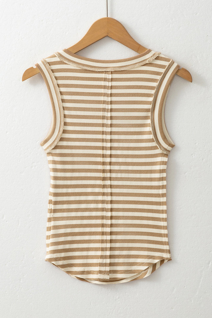 Exposed Seam Trim Round Neck Sleeveless Top