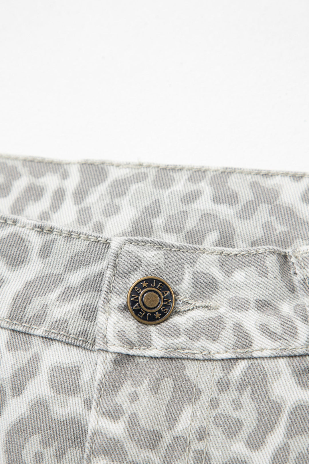 Gray Leopard Frayed Edge Wide Leg High Waist Jeans