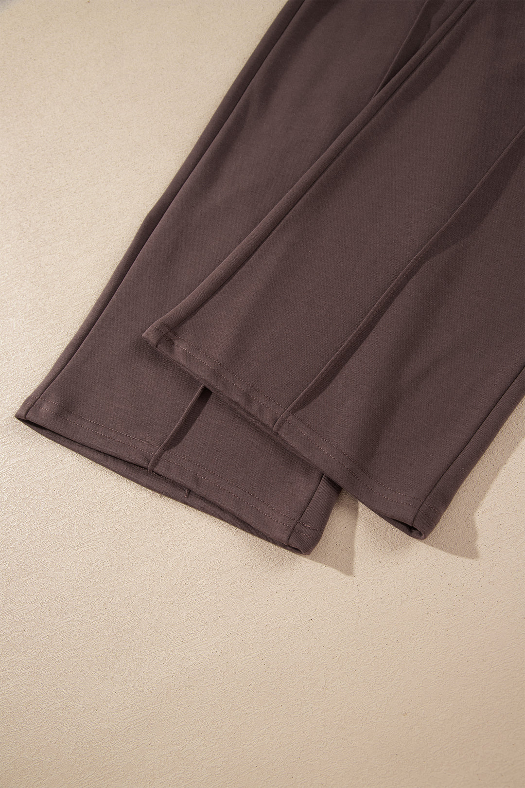 Coffee Solid Color Piping Trim Mock Neck Pullover Drawstring Pants Set