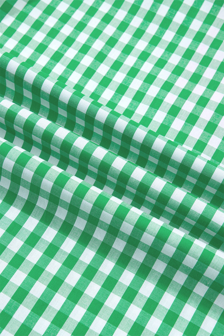 Bright Green Summer Color-Blocked Plaid Pattern Midi Dress