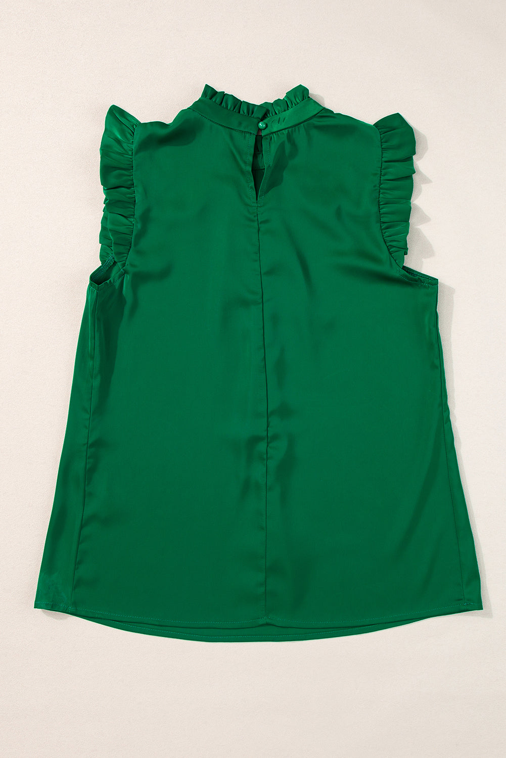 Pleated Mock Neck Frilled Trim Sleeveless Top