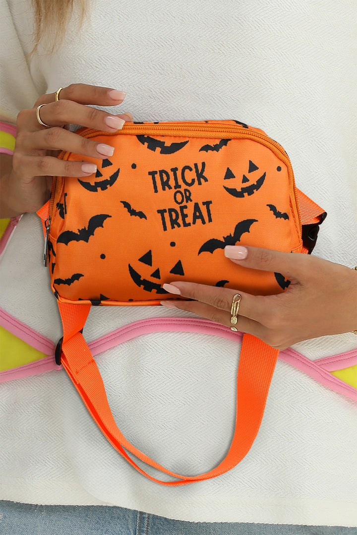 Halloween TRICK OR TREAT Bat Pumpkin Print Crossbody Bag
