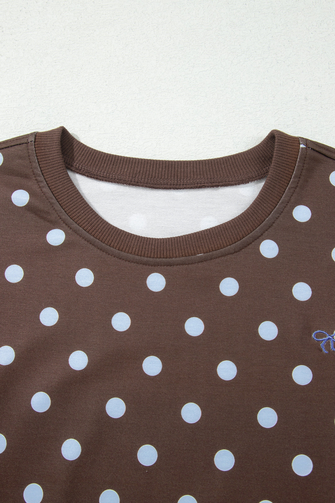 Brown Polka Dot Pullover Embroidered Bow Detail 2pcs Skort Set
