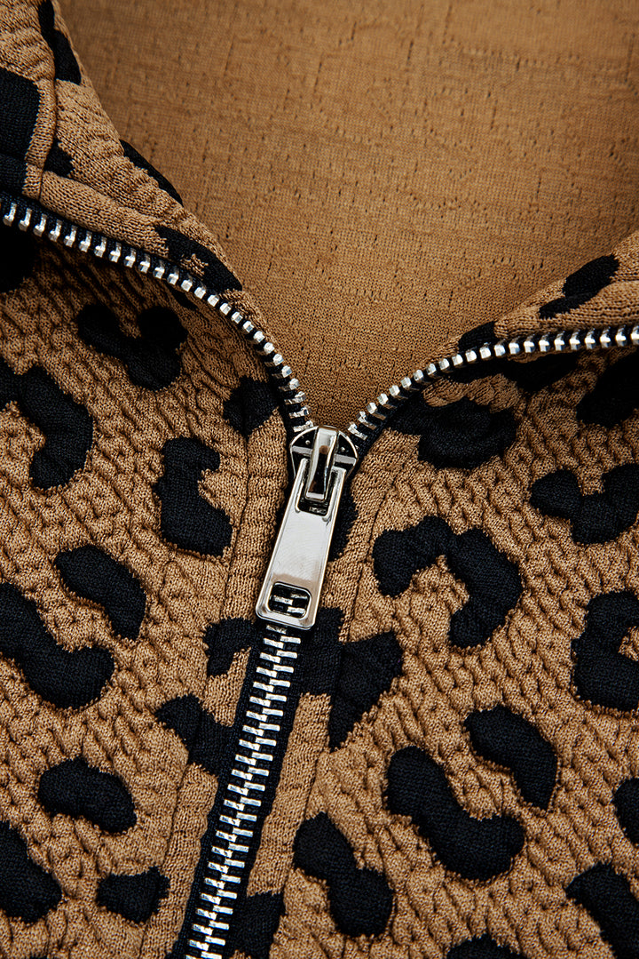 Leopard Print Quarter Zip Sweatshirt