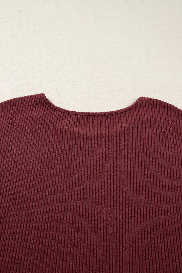 Wild Ginger Plus Size Ribbed Button Decor Long Sleeve Loose Top