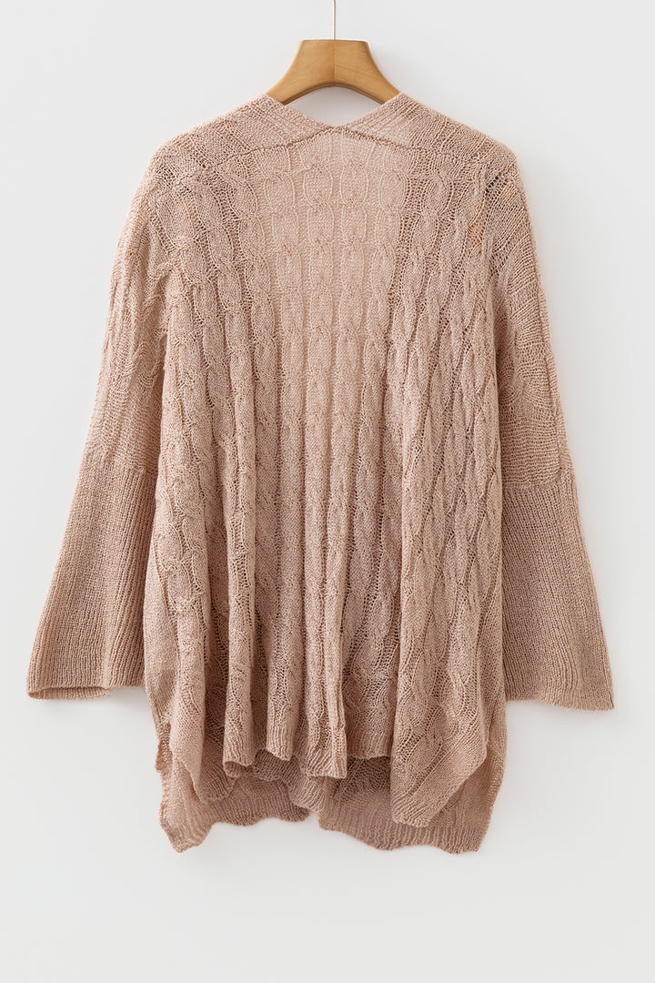 Old Rose Drop Shoulder Crochet Knit Open Front Cardigan
