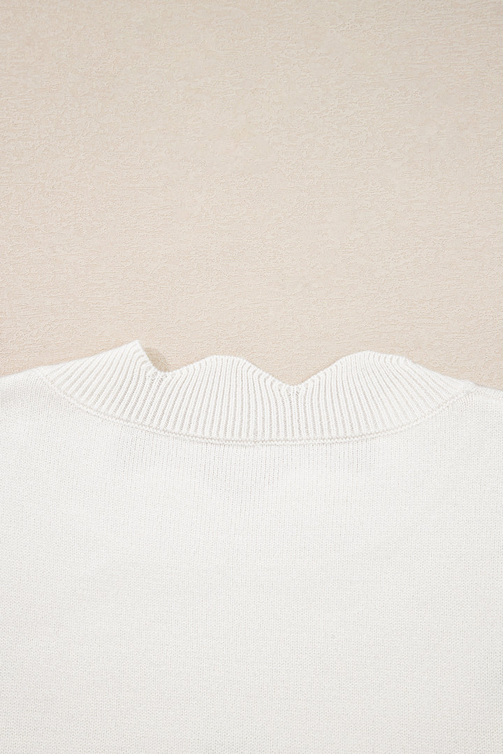 Floral Embroidered Scallop Hem Cropped Sweater