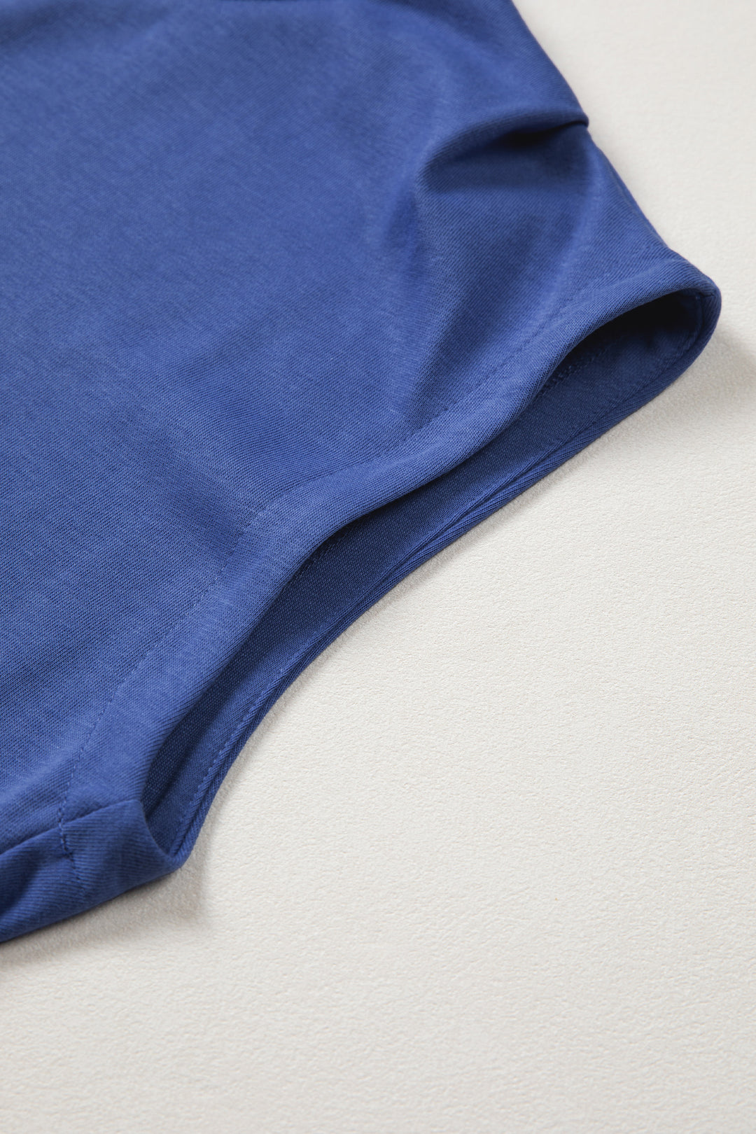 Sky Blue Solid Color High Neck Cap Sleeve Loose Top