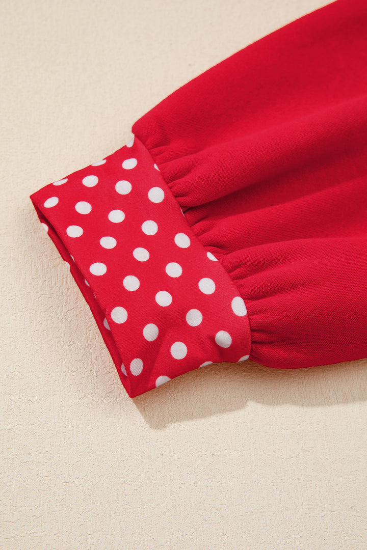 Red Polka Dot Patchwork Round Neck Plus Size Sweatshirt