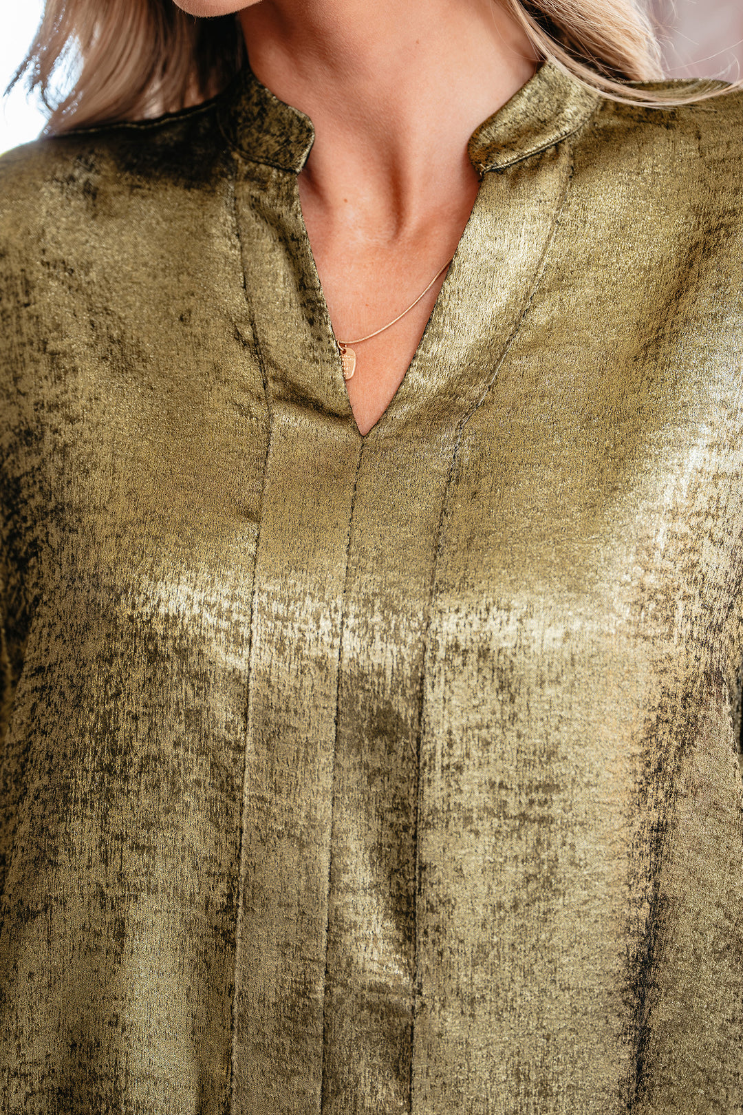 Metallic Split Neck Half Sleeve Blouse