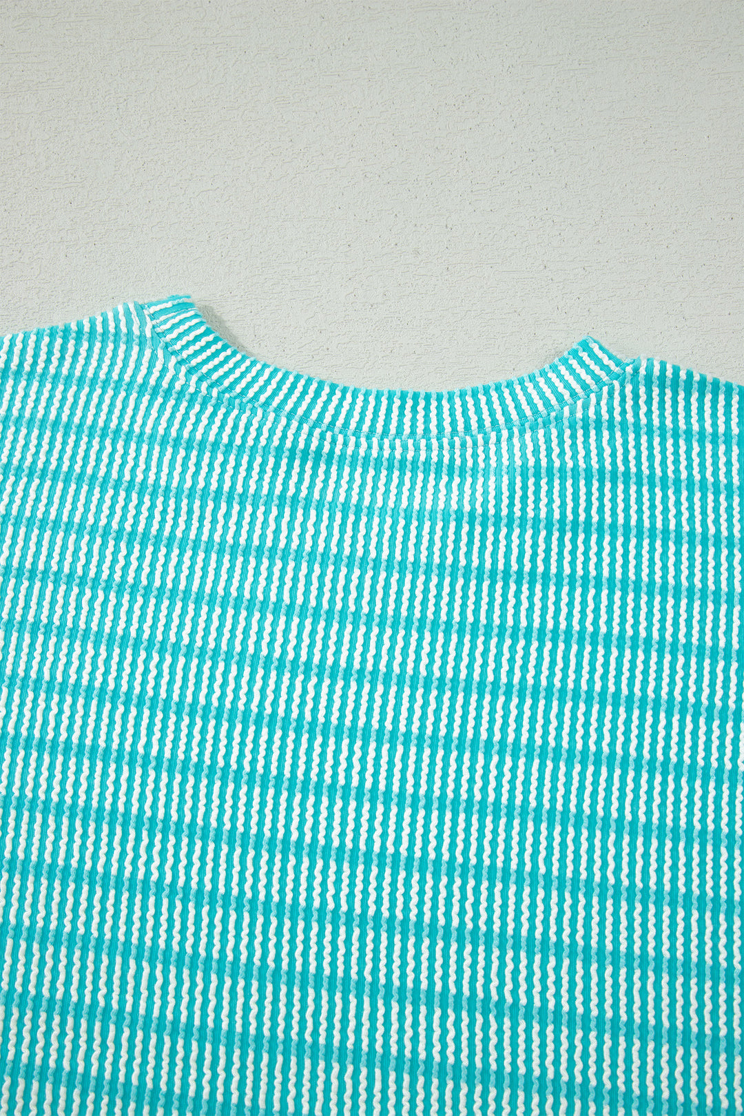 Sky Blue Stripe Raised Rib Loose Tee Drawstring Elastic Waist 2pcs Short Set