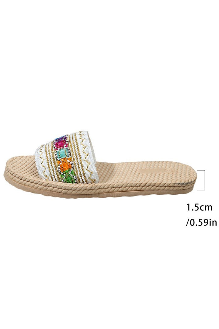 Bohemian Vacation Woven Colorful Detail Wide Band Slippers
