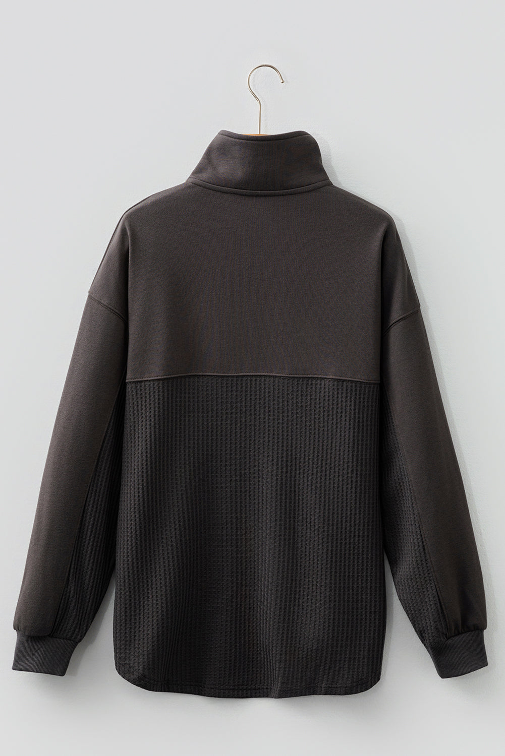 Waffle Knit Patchwork Half Zipped Casual Sweatshirt