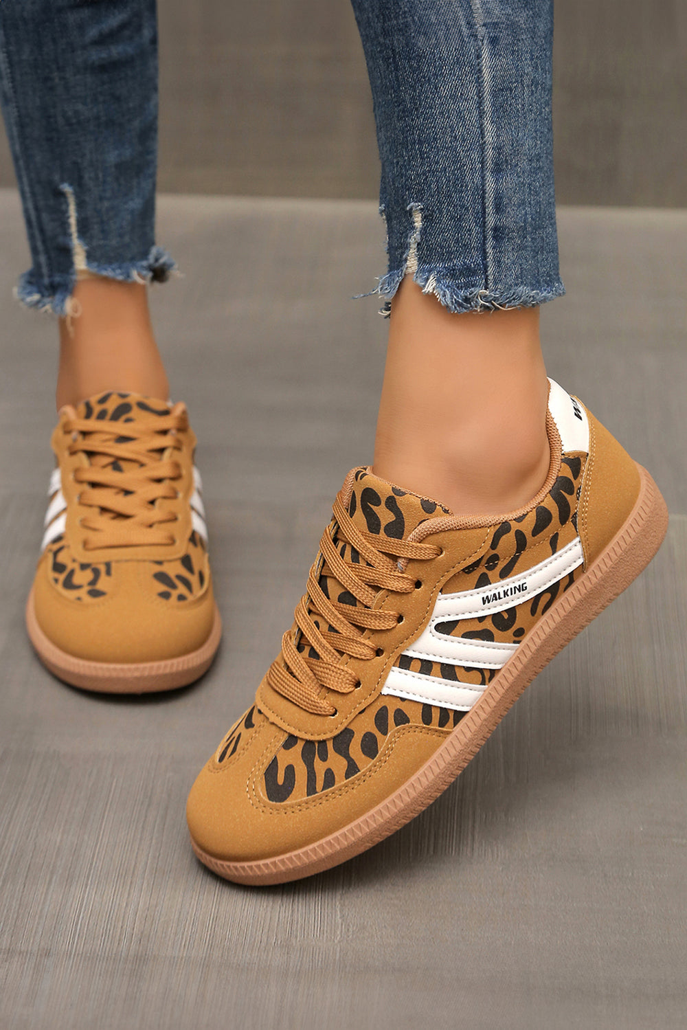 PU Leather Leopard Patchwork Contrast Detail Lace-up Shoes
