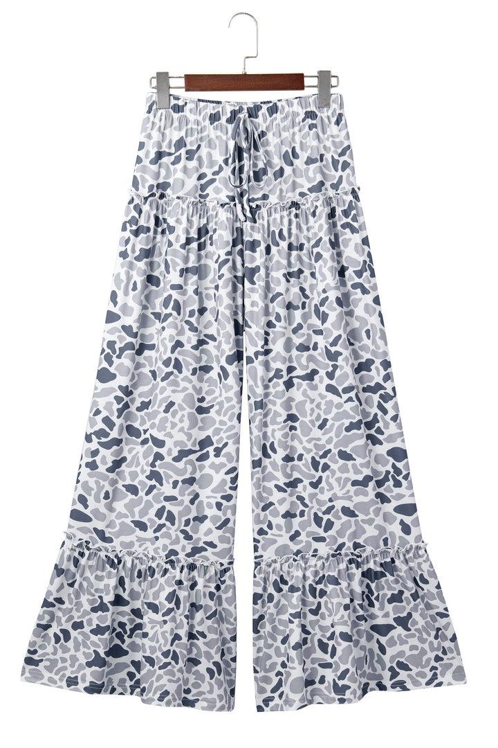 Beige Camo Print Wide Leg Casual Pants