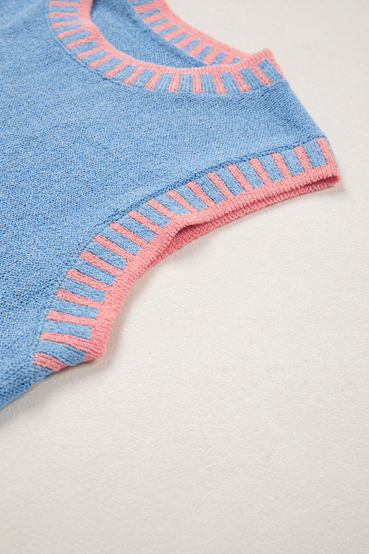 Contrast Trim Round Neck Sleeveless Sweater
