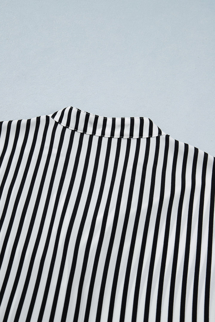Black Striped Half Sleeve Button-Up Shirt