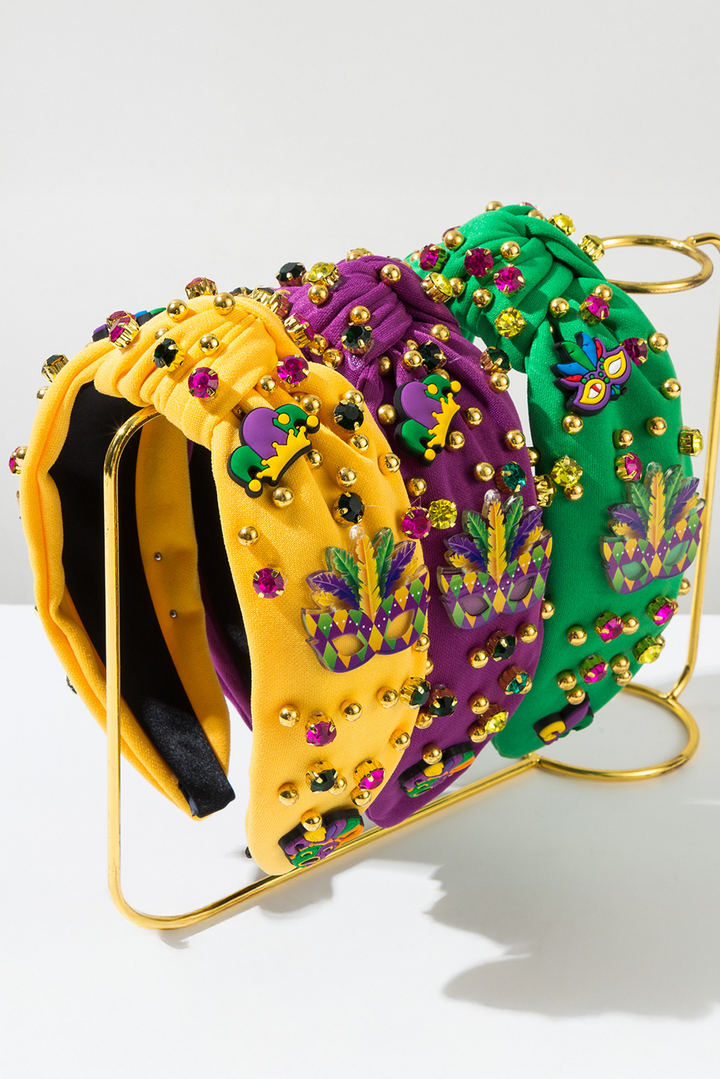 Bandeau large noué en perles et strass Mardi Gras