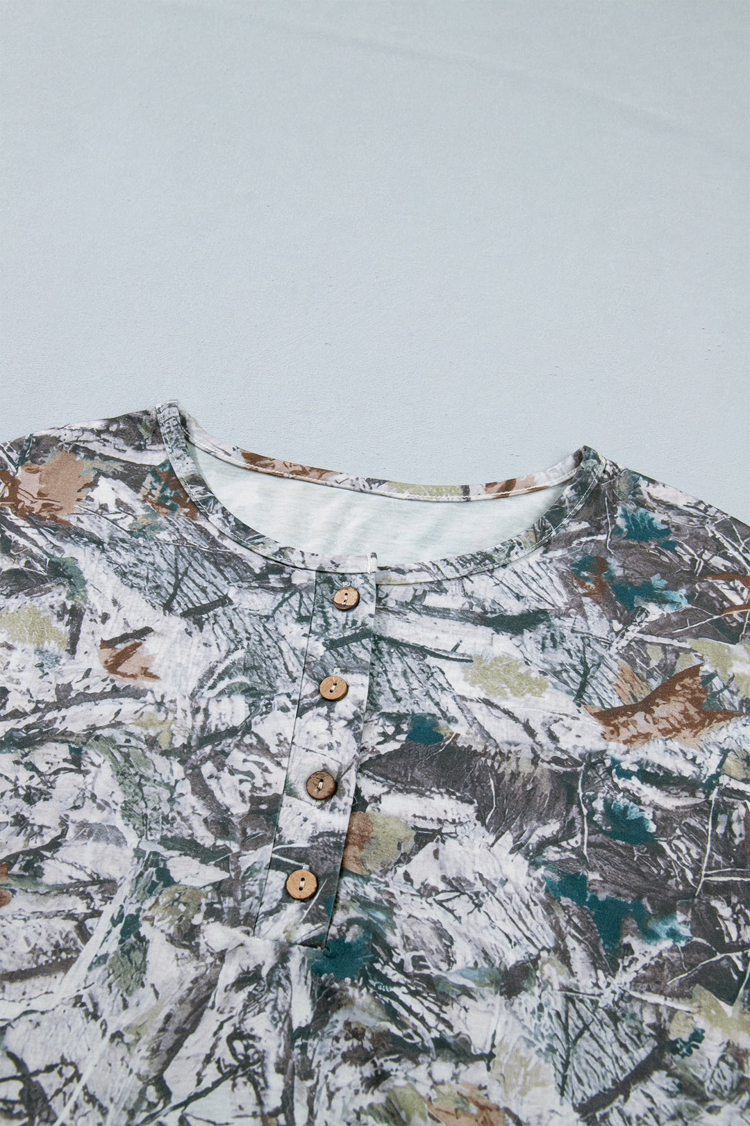 Gray Abstract Woodland Print Tunic Henley T Shirt