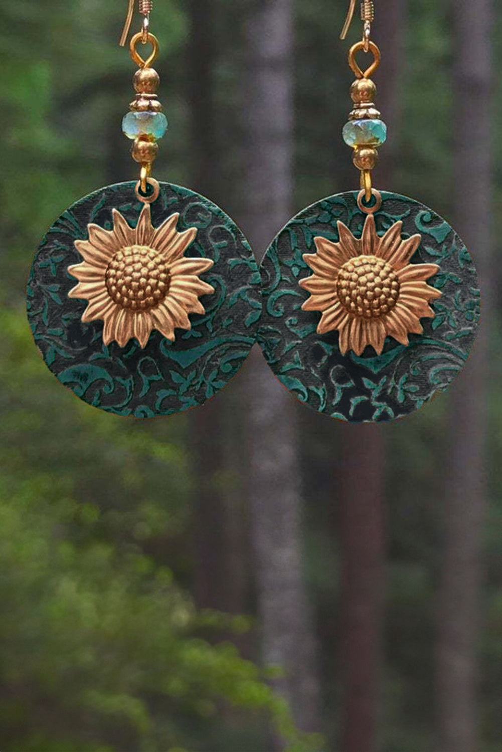 Boucles d'oreilles pendantes rétro en alliage avec disque de tournesol