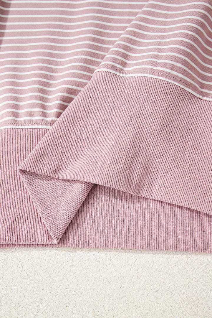 Purple Stripe Thumbhole Side Slits Drop Shoulder Loose Fit Hoodie