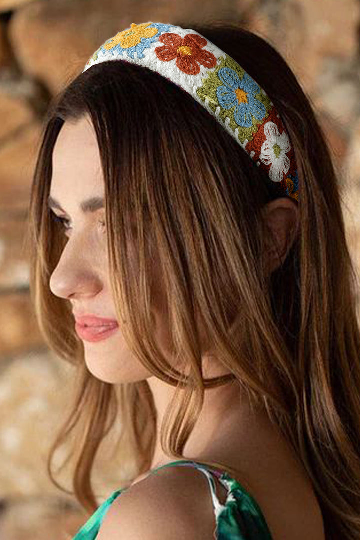 Boho Flower Crochet Cloth Wide Headband