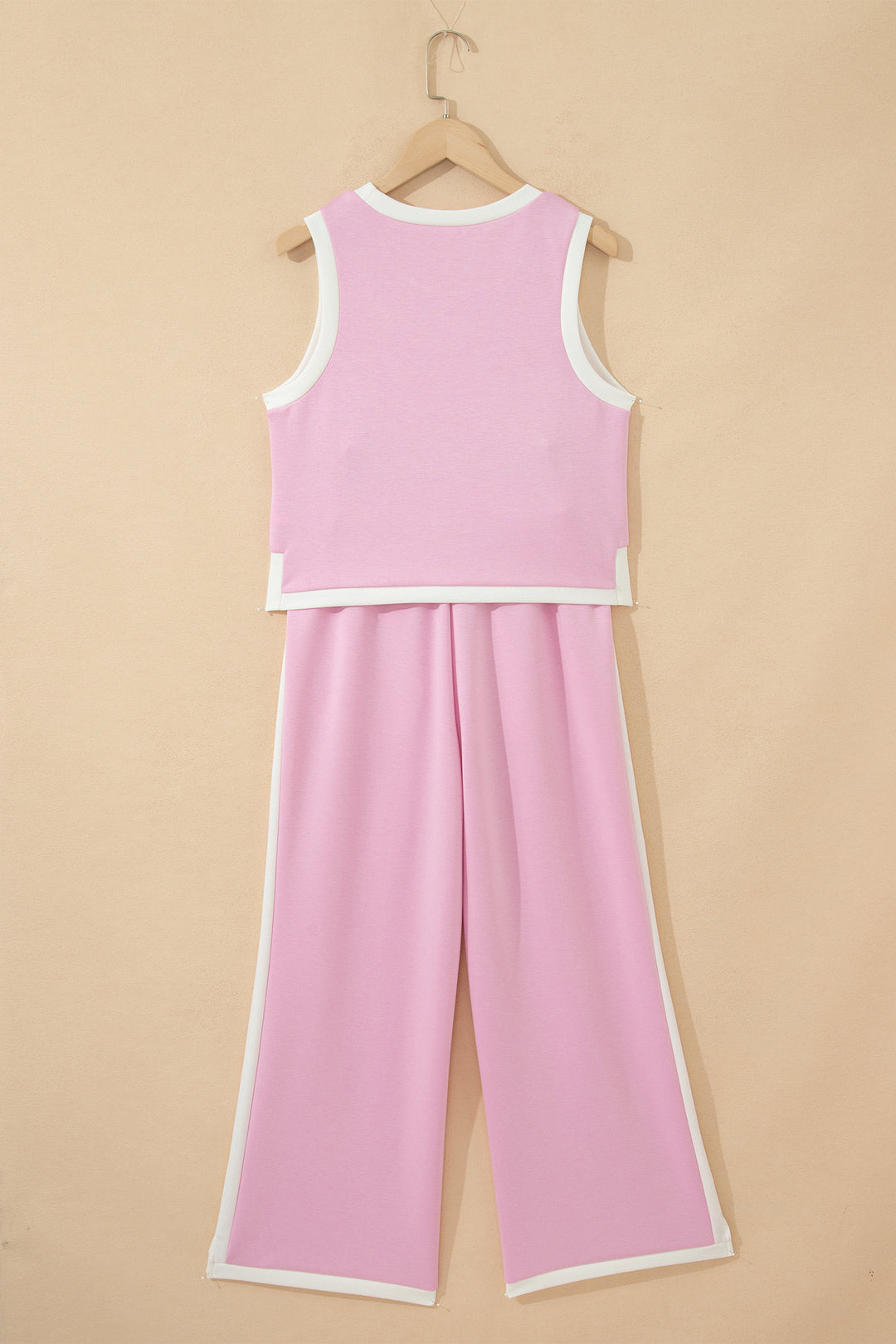 Pink Colorblock Trim Cropped Tank Elastic Waist Shift Pants 2pcs Set