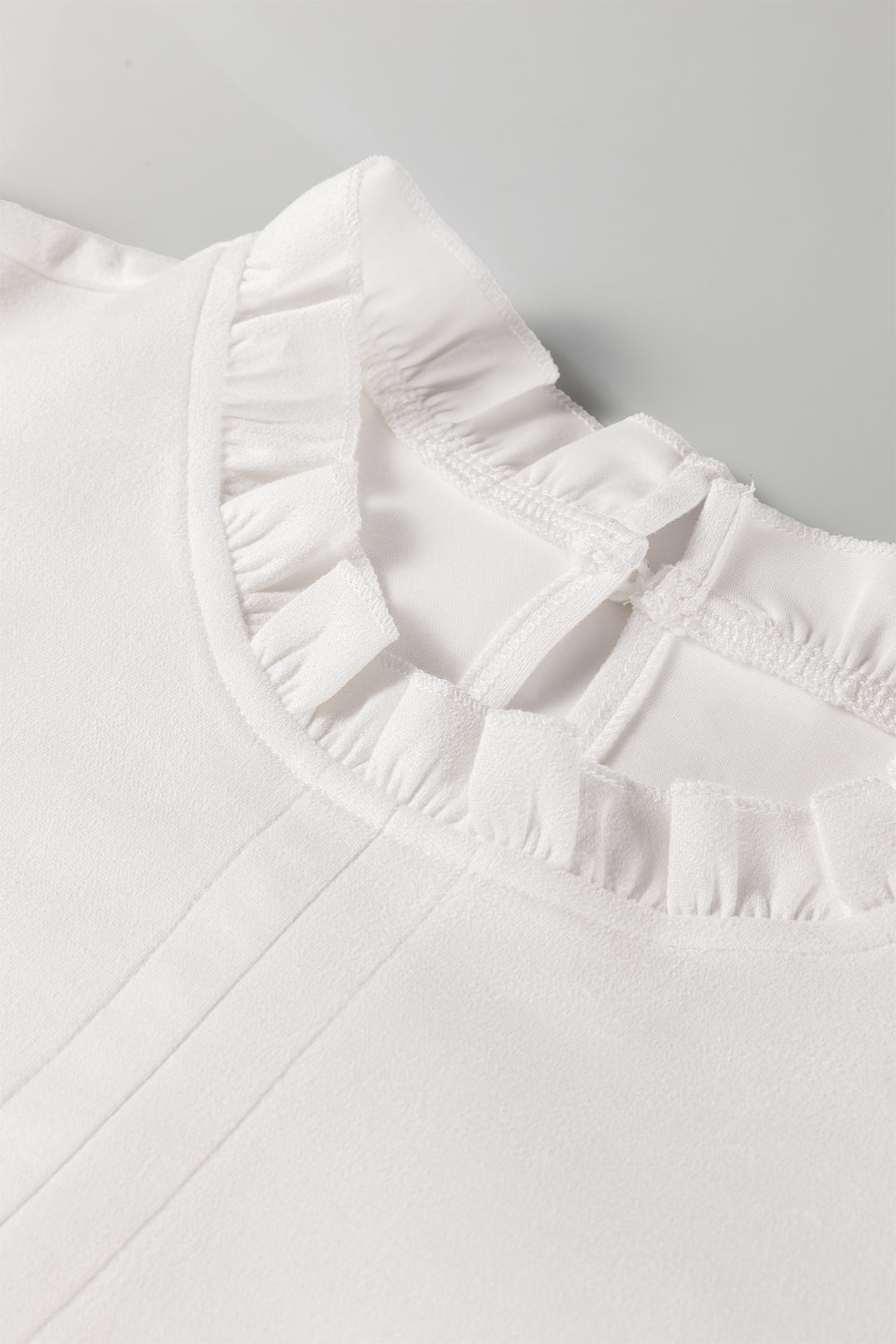 White Frilled Round Neck Short Puff Sleeve Shift Mini Dress