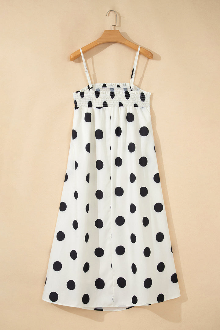 White Polka Dot Spaghetti Straps Maxi Dress