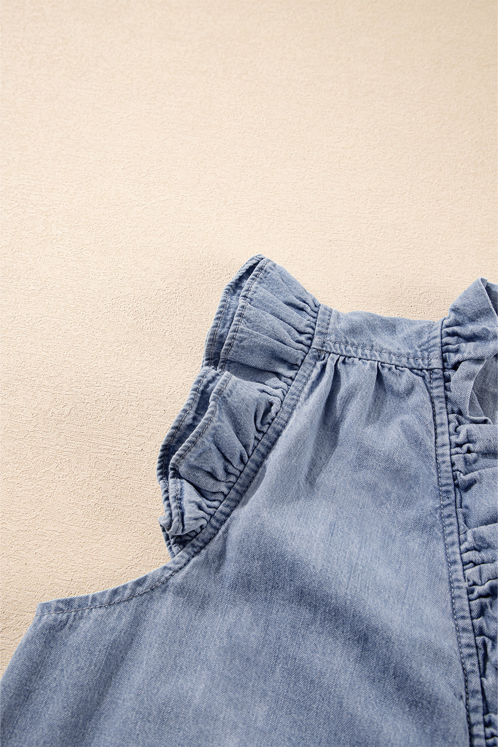 Frilly Ruffle Trim V Neck Chambray Tank Top