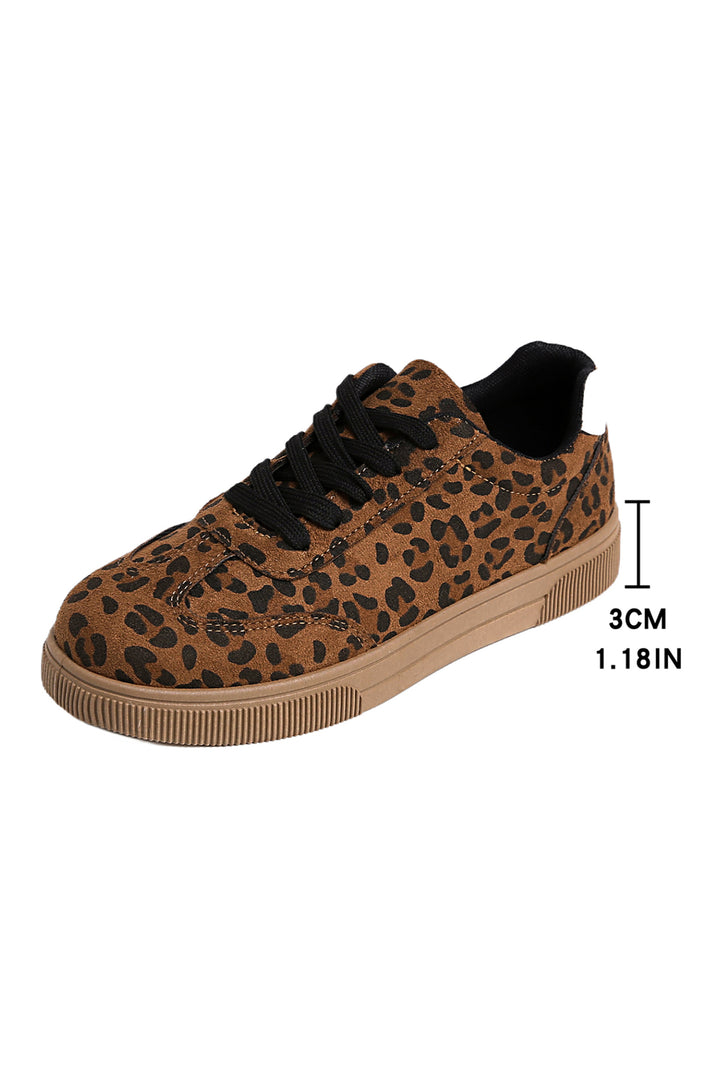 Leopard Print Contrast Heel Tab Patchwork Laceup Shoes