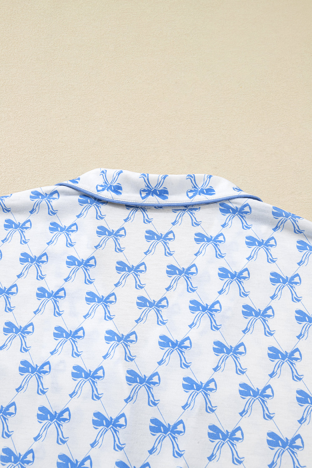 Sky Blue Bow Print Long Sleeve Shirt and Pants Soft Pajama Set