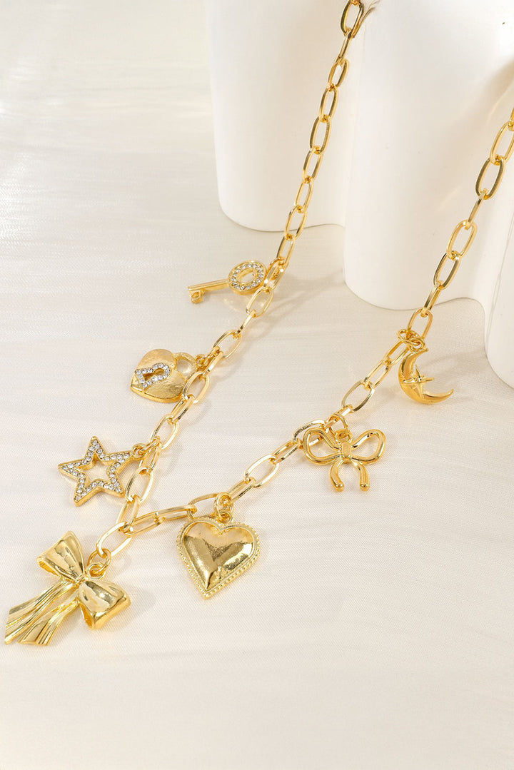 Bow Heart Star Key Charm Alloy Adjustable Chain Necklace