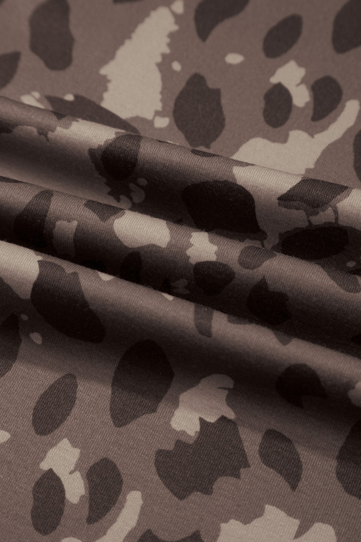 Brown Camo Print Wide Leg Casual Pants