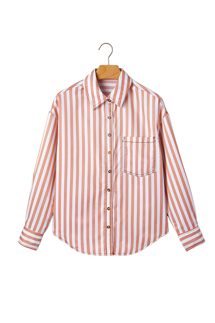 Brown Stripe Western Button Down Long Sleeve Casual Shirt