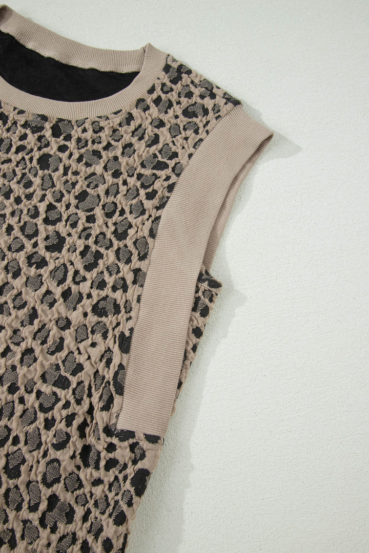 Leopard Textured Sleeveless Mini Dress with Pockets