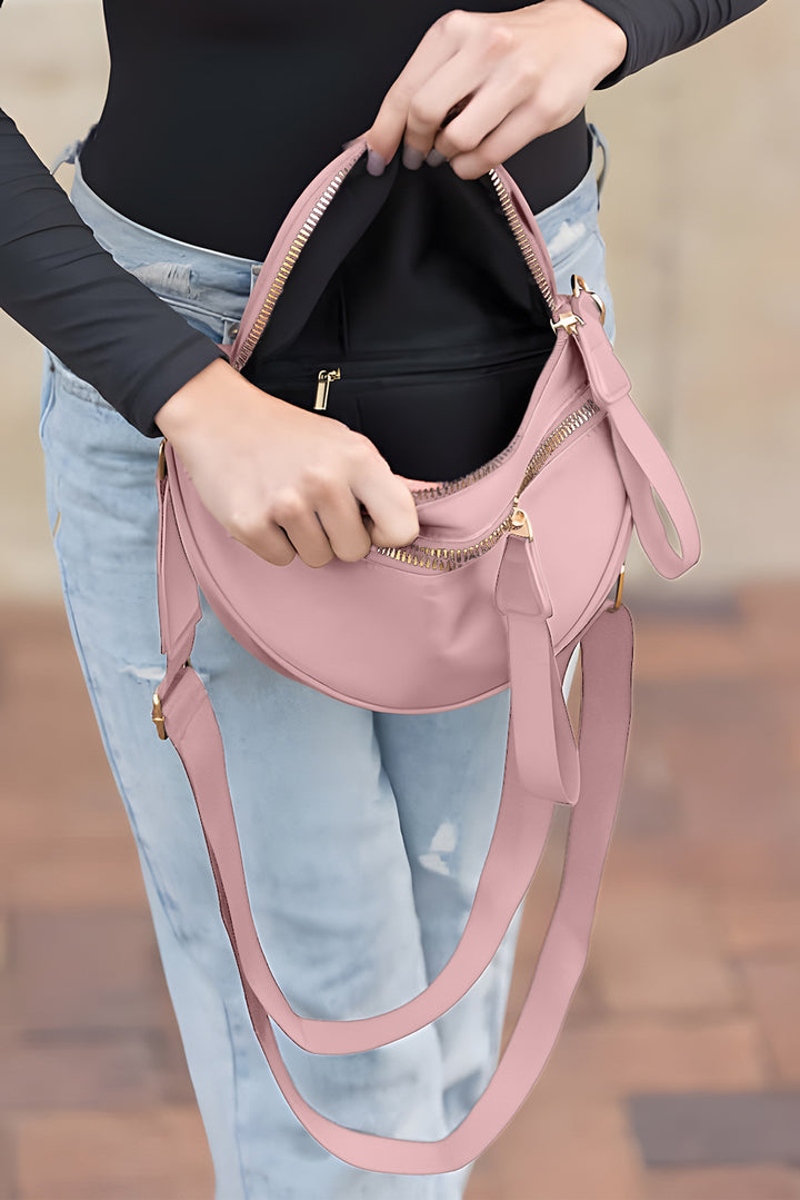 Double Zip Crescent Shape Adjustable Sling Bag