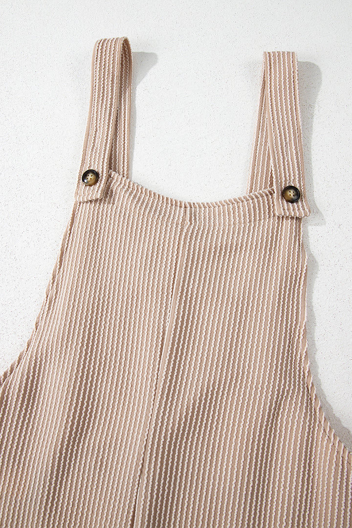Parchment Ribbed Knit Patched Pocket Wide Leg Overalls