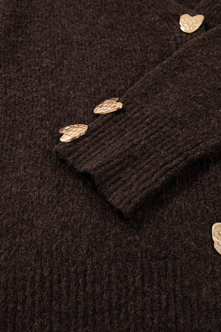 Heart Metal Button V Neck Cardigan Sweater