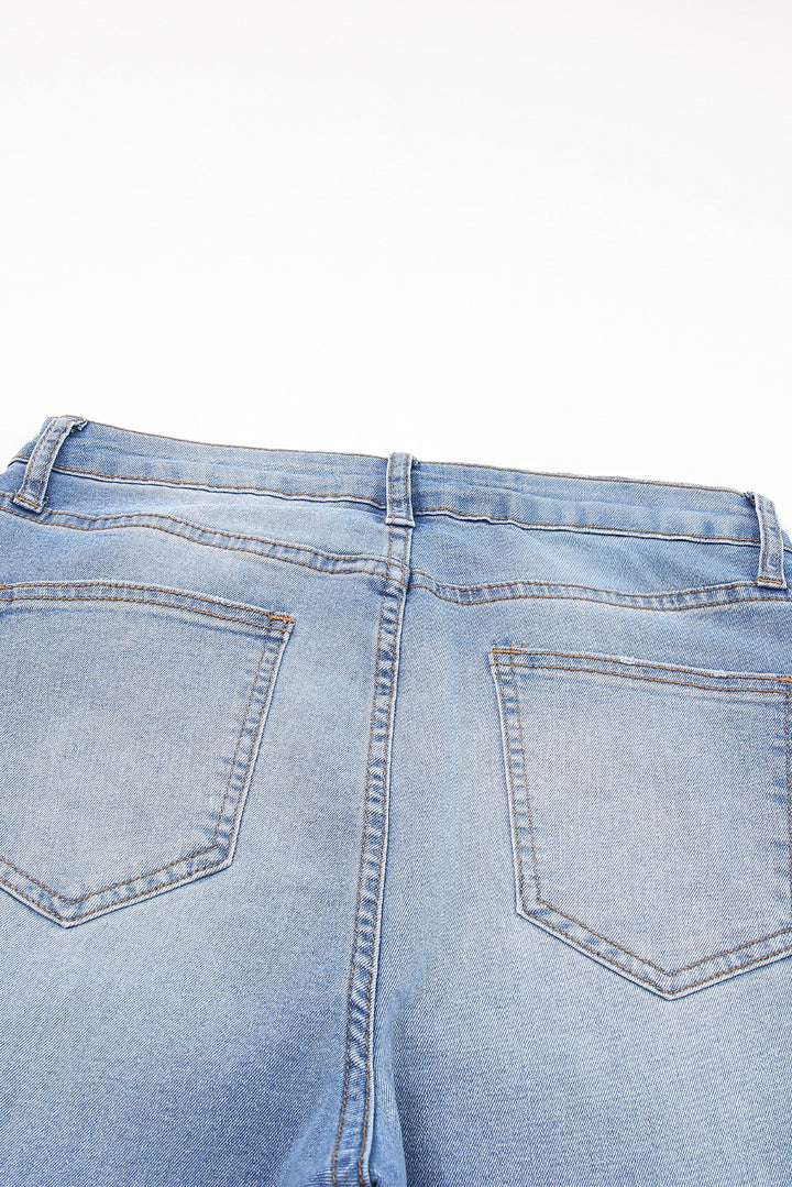 Sky Blue Whiskered Wash Raw Hem Cropped Jeans
