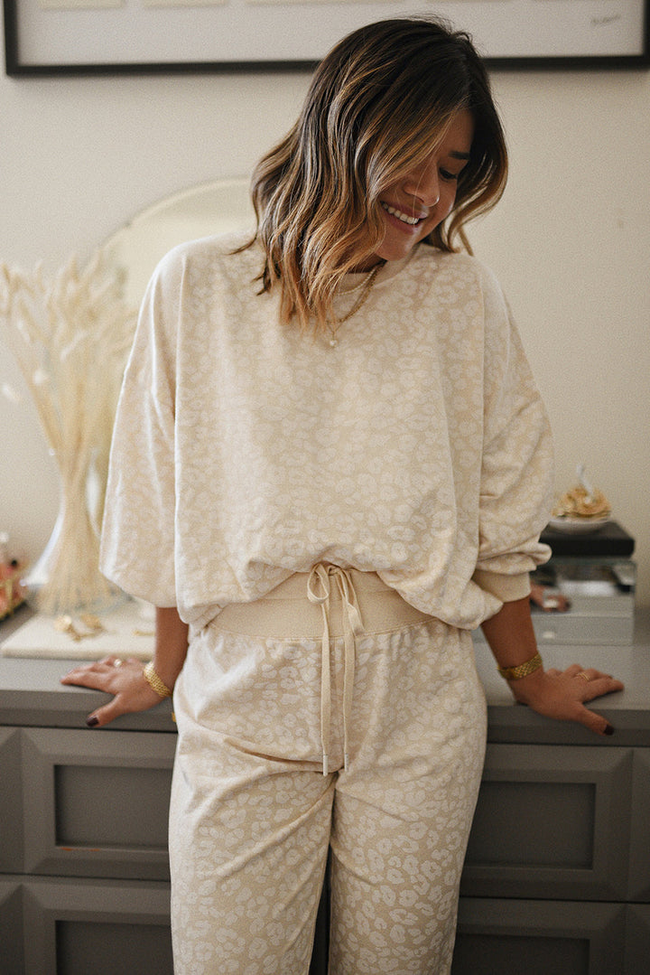 cheetah print two piece loose fit cozy loungewear