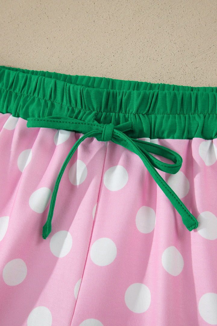 Pink Polka Dot Contrast Edge Casual Short Set