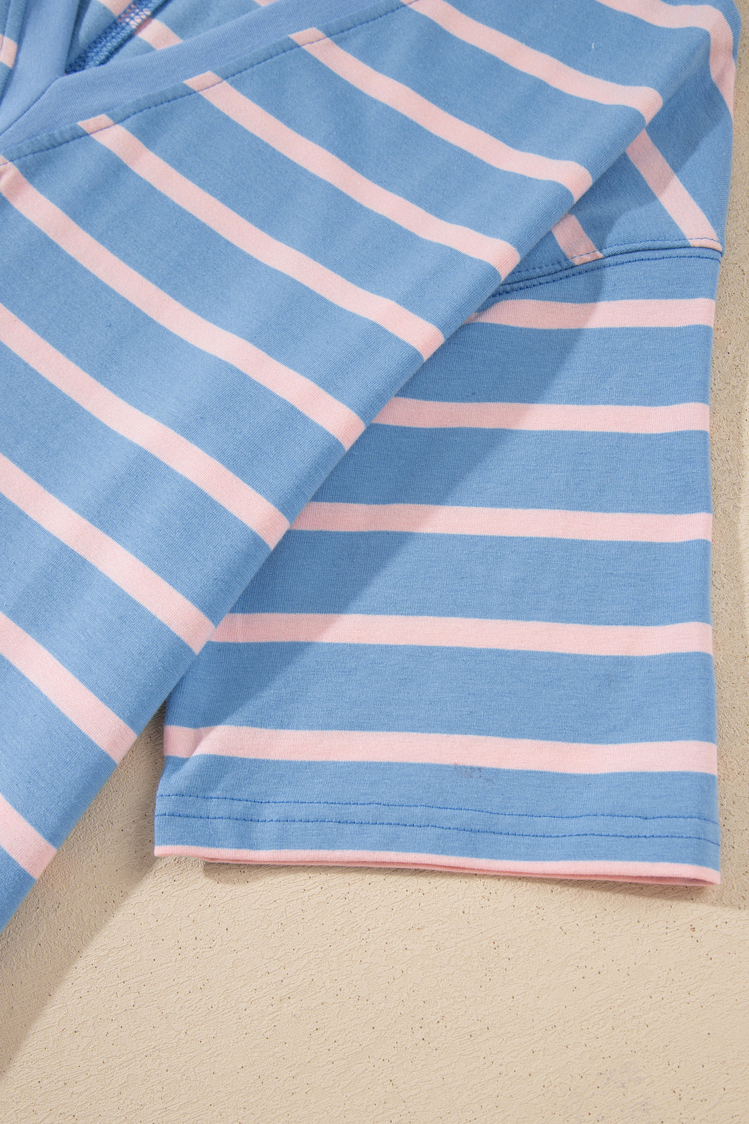 Sky Blue Stripe V Neck Short Sleeve Double Wear Loose Romper