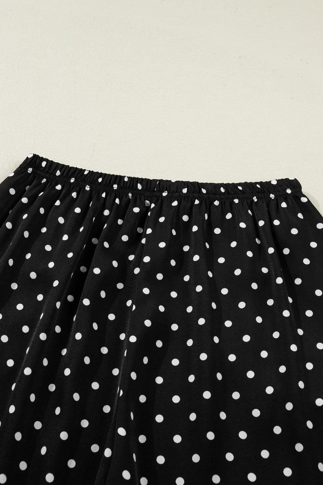 Black Polka Dot Print Elastic Waist Lace Hem Loose Pants