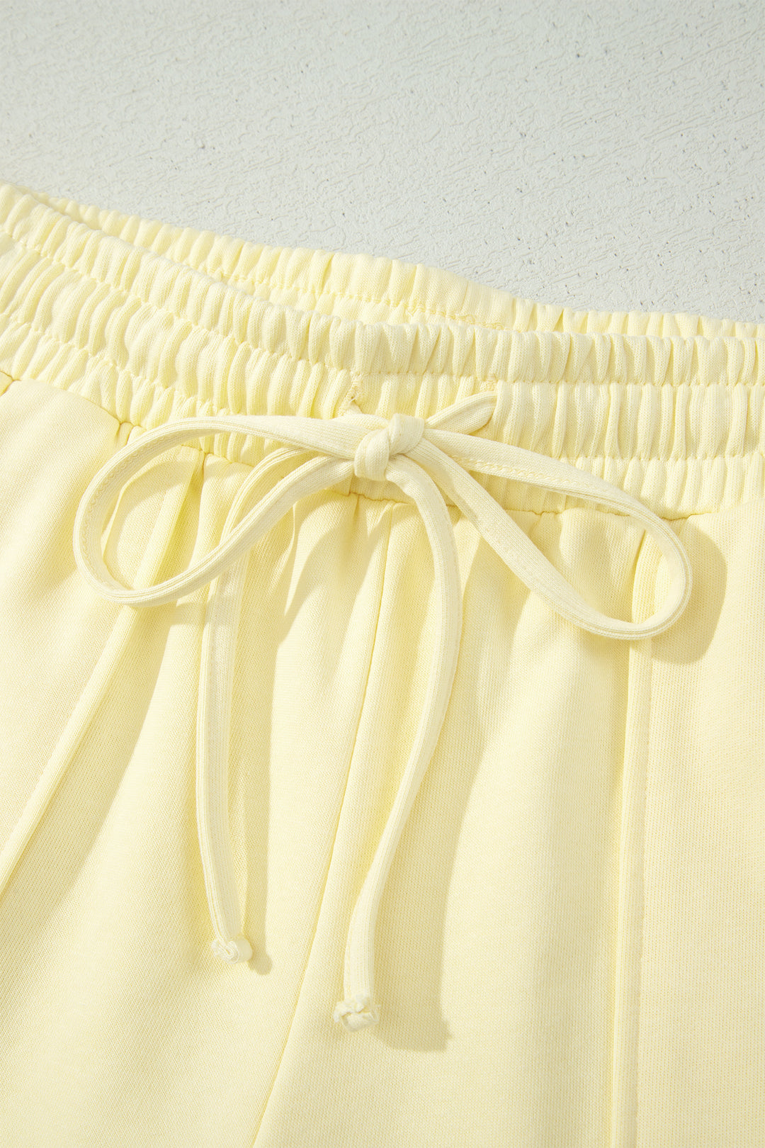 Yellow Cream Solid Color Tee Drawstring Shorts Comfy 2pcs Set